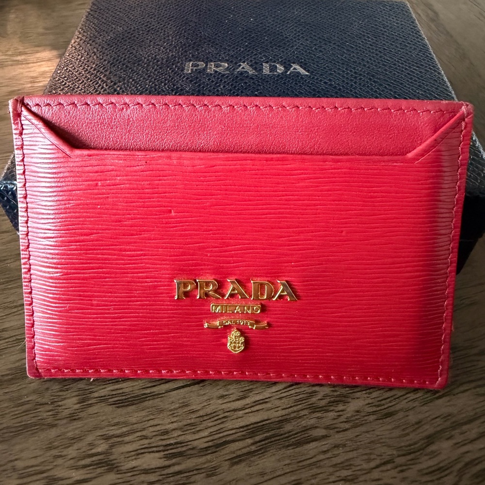 Prada Red Vitelli Move Leather Card Holder
